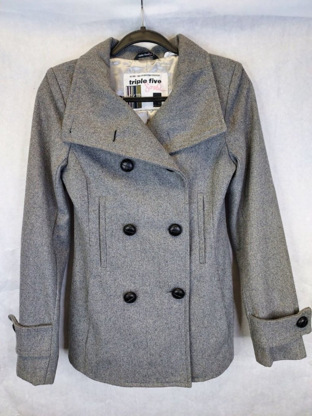 Triple Five Soul Wool Peacoat Womens XS Lined Double Breasted Coat Grey Nautical